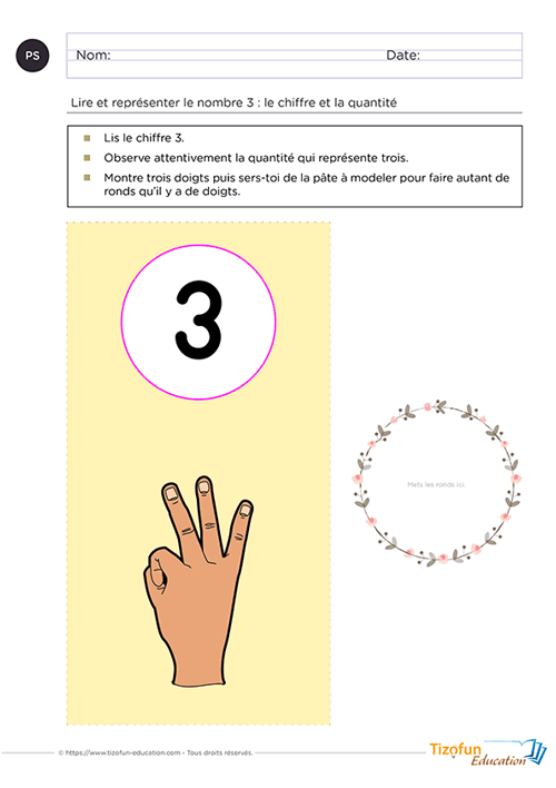 Activité nombre 3 en Petite Section avec pâte à modeler.