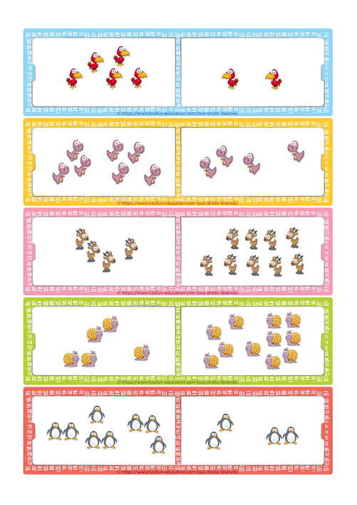 Jeu mémoire comparer des collections PS à imprimer avec trois pages d'activités de mathématiques.