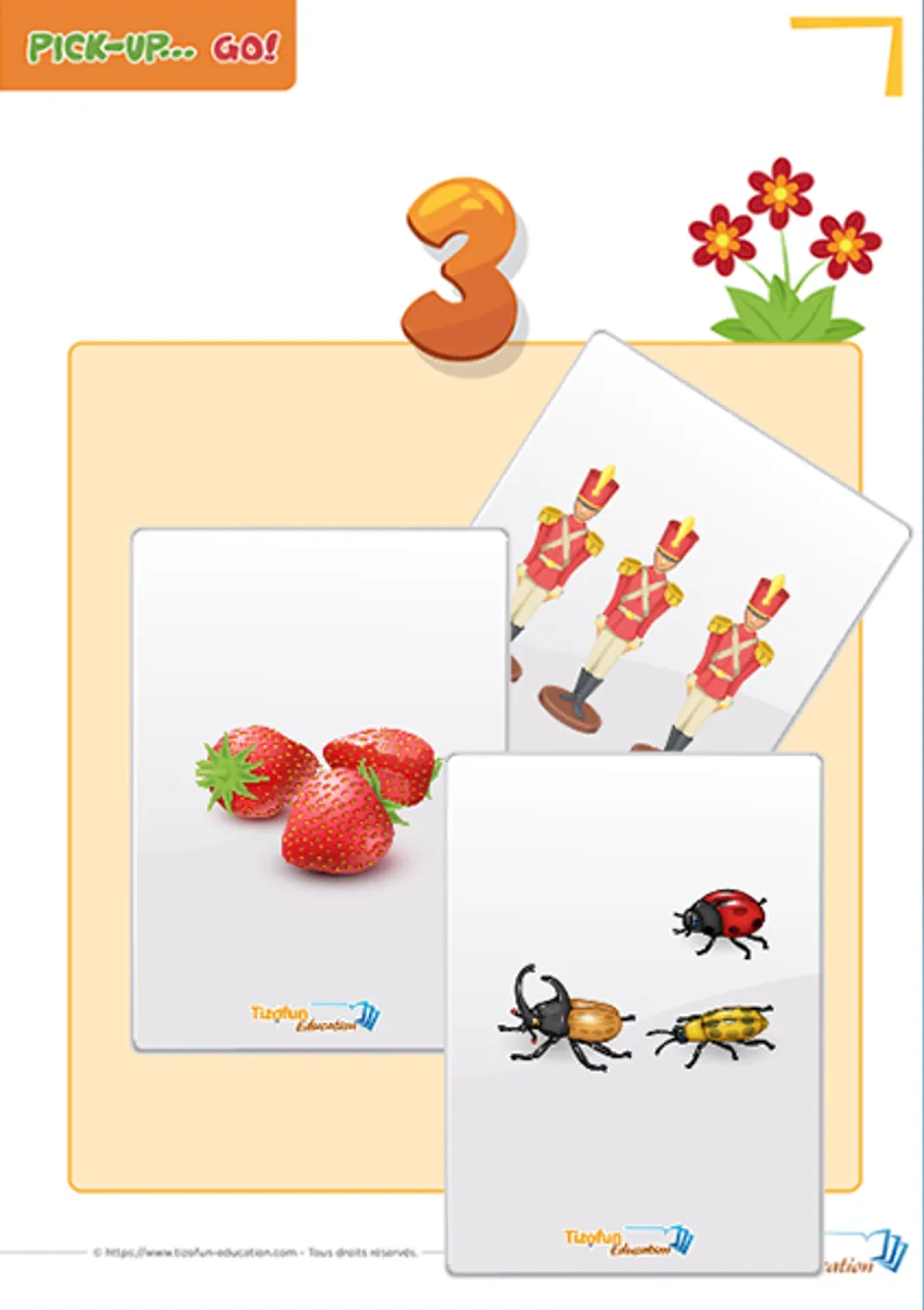 Jeu Pick-Up-Go des nombres de 1 à 3 pour apprendre à trier les collections.