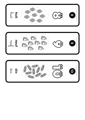 Cartes d'activites pedagogiques de numeration de 4 a 7 avec illustrations a denombrer.