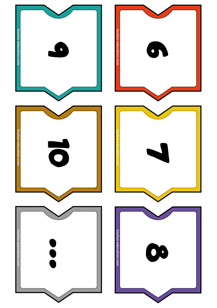 Jeu de suite numérique en Maternelle MS et GS composé de cartes puzzles autocorrectives permettant de reconstituer l'ordre des nombres de 1 à 10.