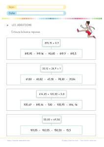 QCM addition de nombres décimaux : QCM CM1, CM2 et 6ème