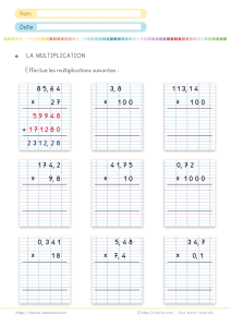 Multiplication nombres décimaux CM1 CM2 : exercices et opérations posées à imprimer