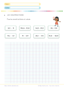 Poser une soustraction de nombres décimaux CM1 6e : exercices sur quadrillage