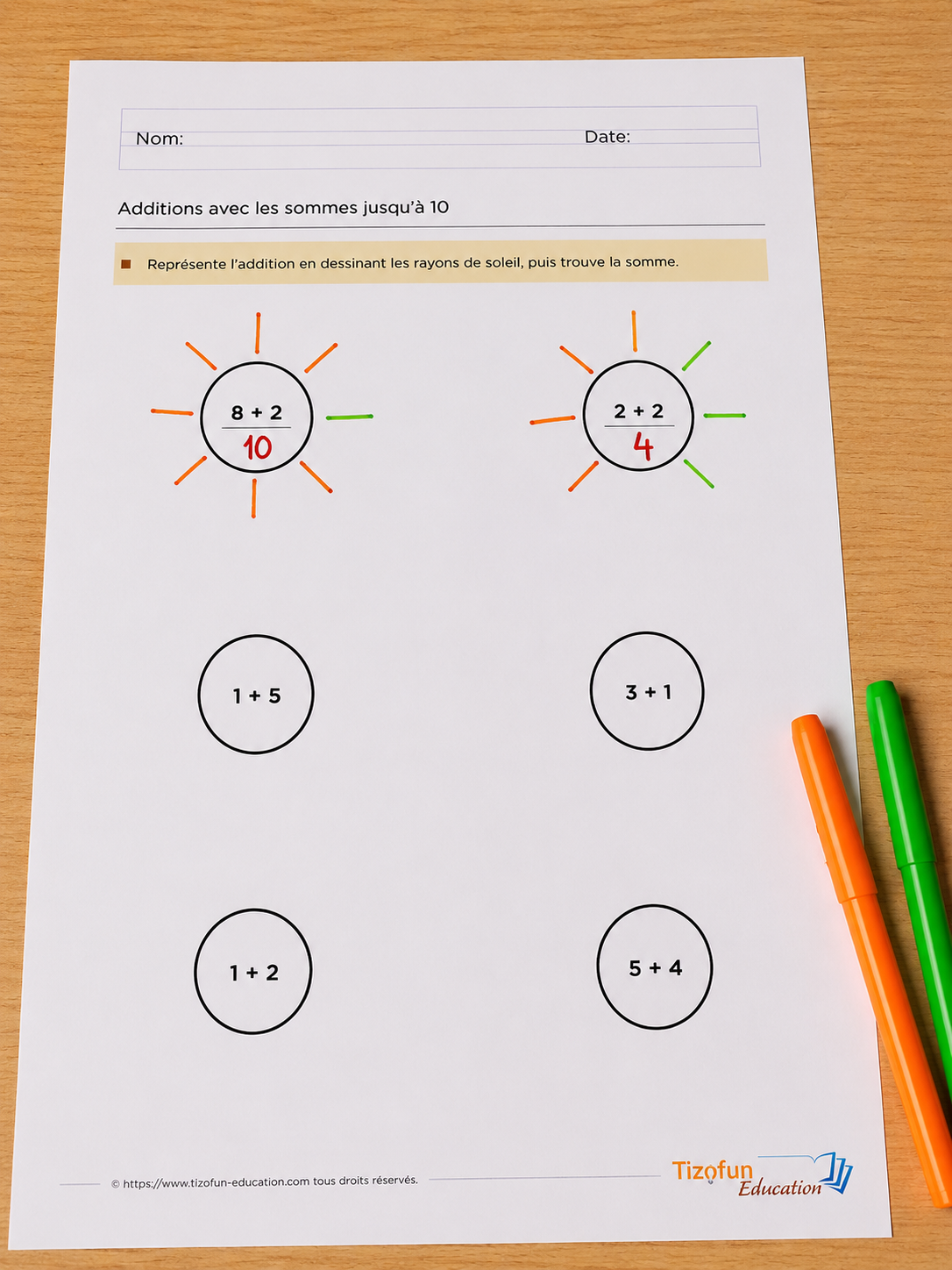 Fiche méthode graphique idéale pour aider vos élèves à apprendre additions somme jusqu'à 10