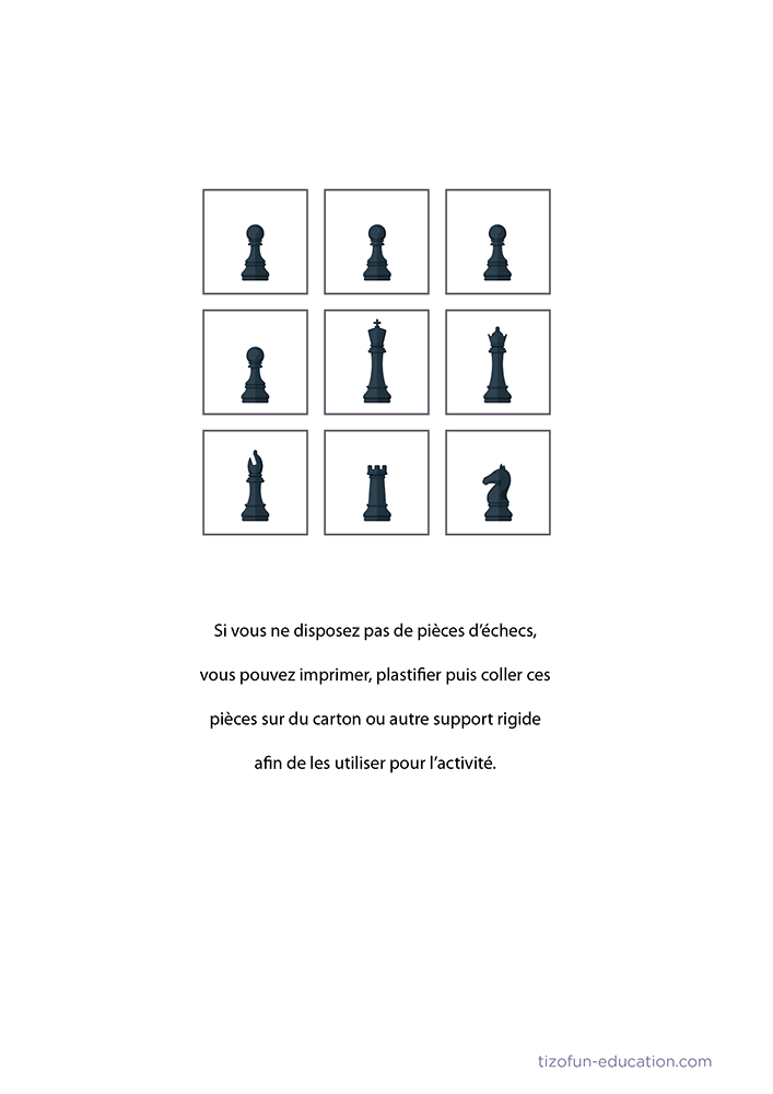 Exercice de quadrillage en maternelle avec des pièces d'échecs