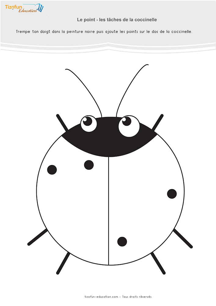 Support de Graphisme points coccinelle PS proposant une activité de peinture au doigt pour compléter les taches d'une coccinelle.