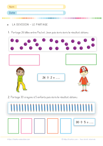Fiche d’exercices sur le partage et la division au CE1 CE2 : comprendre avant de calculer