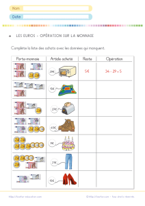 Calculer le reste monnaie CP CE1 : opérations sur les euros
