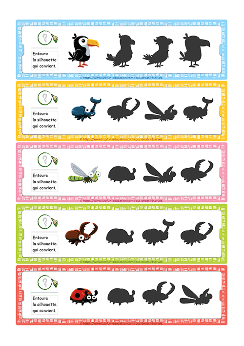 Prévisualisation de cartes pour reconnaître une silhouette en maternelle