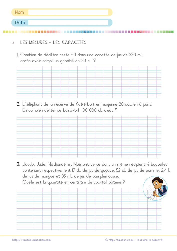 Exercices pour résoudre des problèmes de capacités avec conversions.