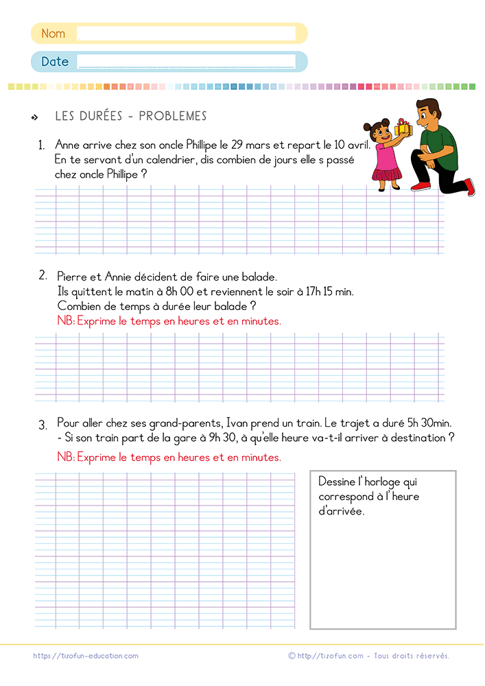Activité pour apprendre les unités de mesure de durées au CE1 et au CE2 permettant d'identifier les principales unités de temps et leurs équivalences avant les premières conversions.