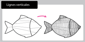 Poisson abstrait à compléter avec des traits verticaux réguliers afin de développer le Graphisme, la précision et le contrôle du geste.