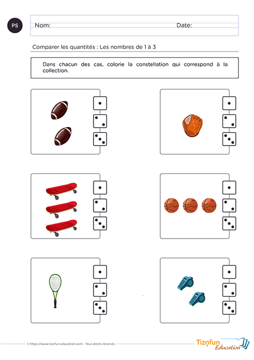 Prévisualisation d'une activité de comparaison de collections avec les constellations du dé en PS.