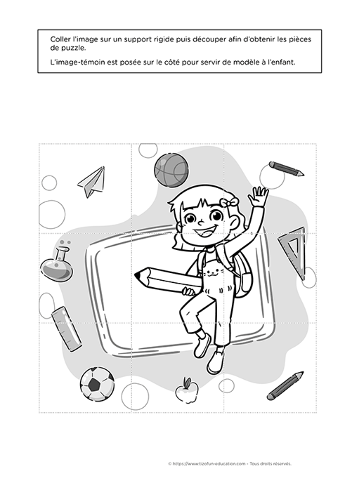 Aperçu d'un pack de puzzles imprimables pour la Petite Section comprenant quatre modèles et quatre planches de découpe.
