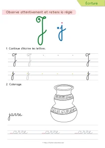 Écrire la lettre J en cursive : le i qui a grandi vers le bas