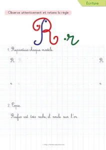 Copier une phrase en cursive avec la lettre R : une virgule au milieu