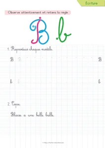 Copier une phrase en cursive avec la lettre B : trois boucles à tenir