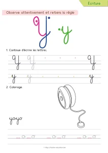 Écrire la lettre Y en cursive : deux fois la même lettre