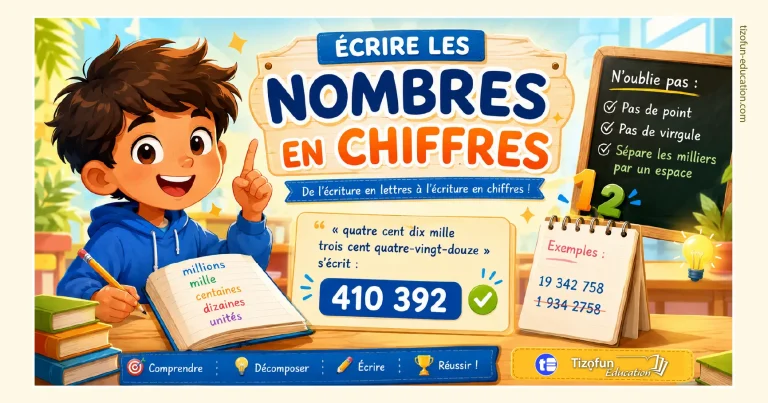 Exercice interactif CM1-CM2 pour écrire les nombres en chiffres à partir de leur écriture en lettres et maîtriser la numération.