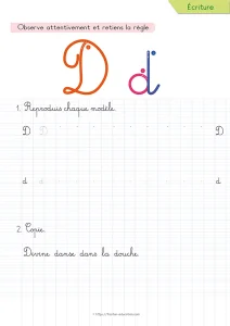 Copier une phrase en cursive avec la lettre D : quatre d à la suite