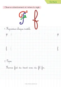 Copier une phrase en cursive avec la lettre F : le fil de Fannie