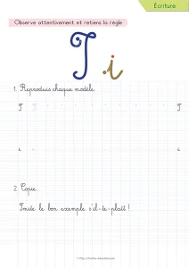 Copier une phrase en cursive avec la lettre I : un ordre et un point d&rsquo;exclamation
