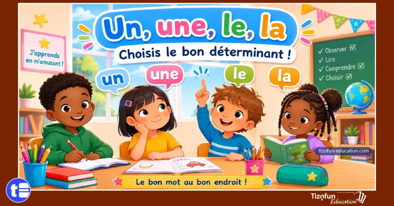 Un, une, le ou la : complète les phrases avec le bon déterminant. Dans ce jeu de français, observe les phrases et les illustrations pour choisir le petit mot qui convient devant chaque nom.