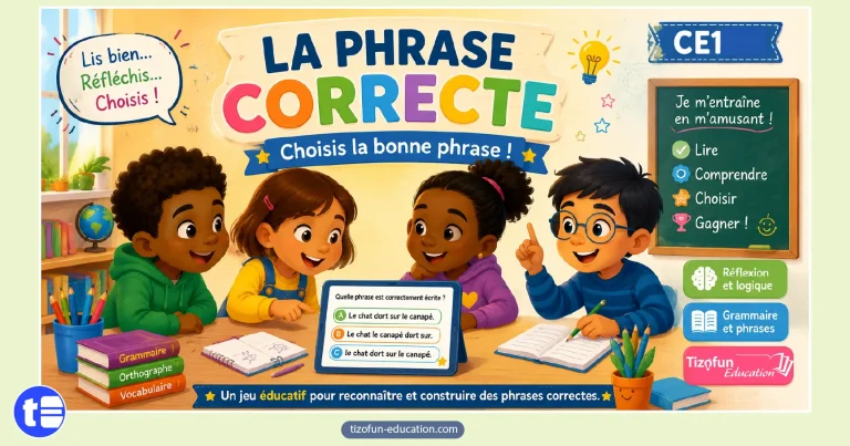Jeu de Français adapté aux élèves de CE1 pour progresser pas à pas dans la construction de phrases.