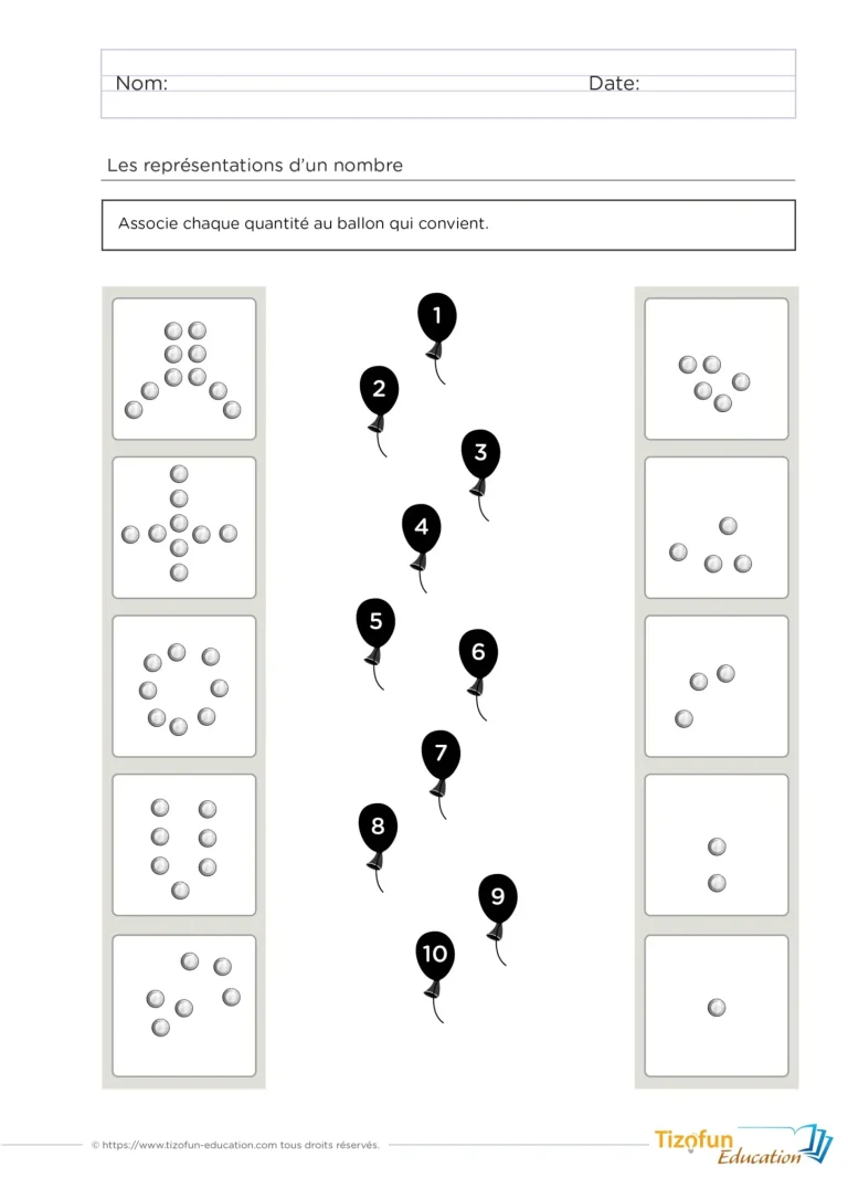 Fiche d'activité pour associer les écritures des nombres en maternelle et au CP