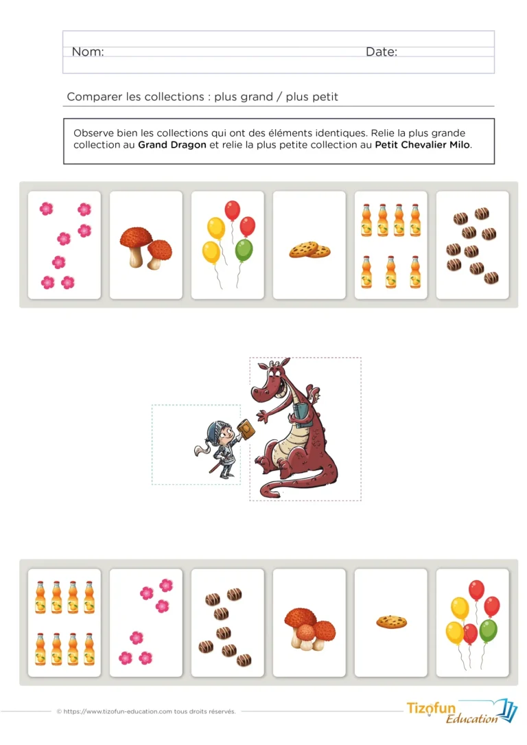 Exercice maternelle CP - comparer pour savoir ce qui est plus grand ou plus petit - partager selon des critères de taille