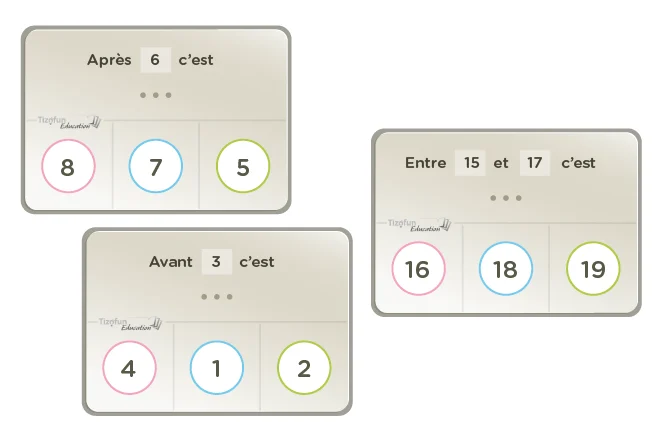 exercice et jeu sur la position des nombres de 1 à 20
