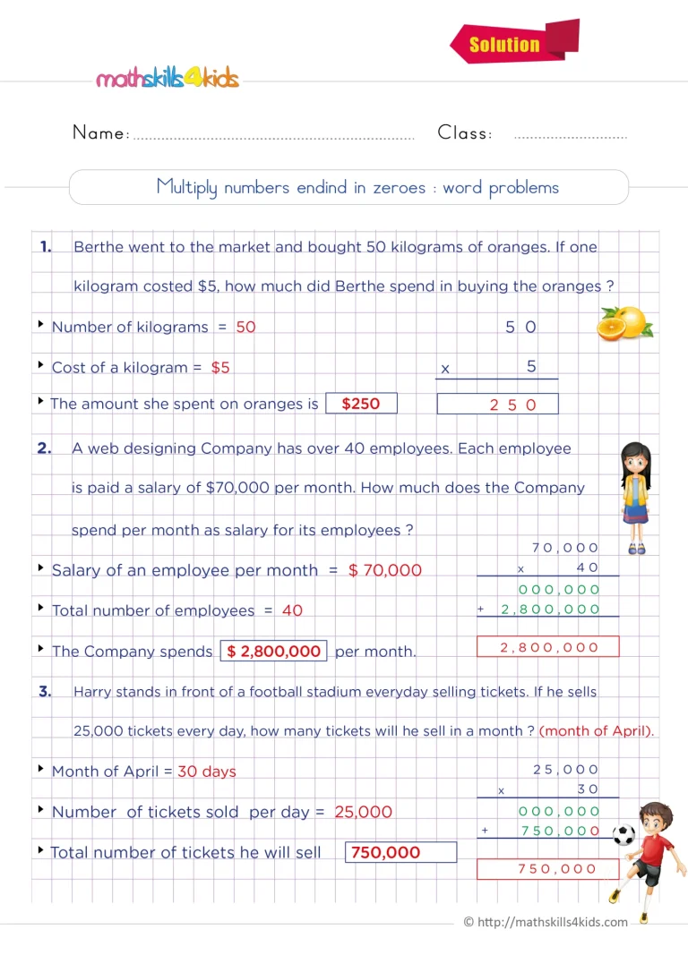 Grade 6 Multiplication worksheets with solutions
