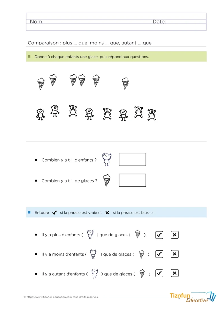 Plus que, moins que, autant : 12 fiches de comparaison — GS · CP — aperçu 3