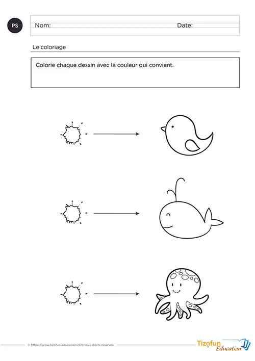 Fiche maternelle de coloriage - apprendre les couleurs