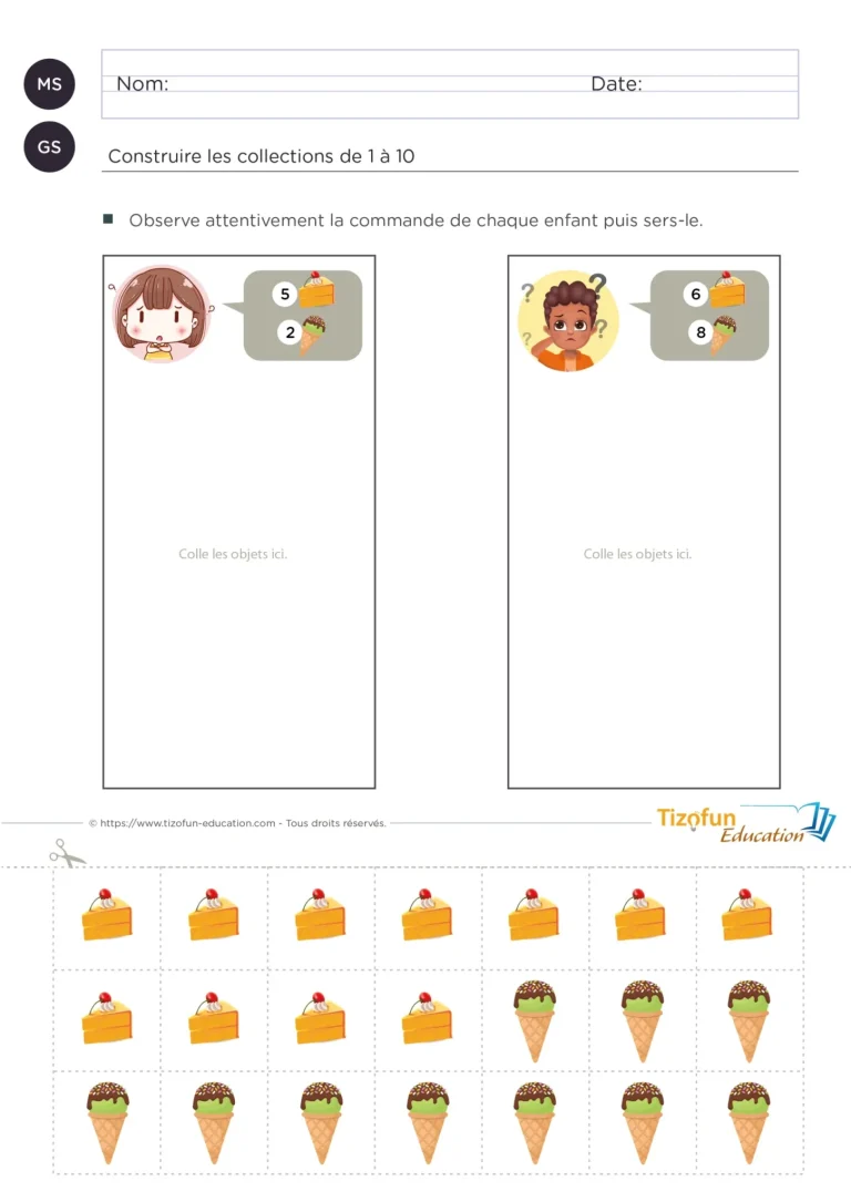 Construire des collections jusqu'à 10 : 18 fiches — MS · GS — aperçu 4