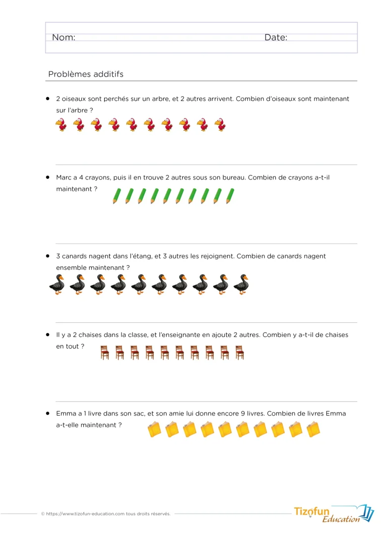 Situations problèmes maternelle et CP - addition illustrés pour enfants