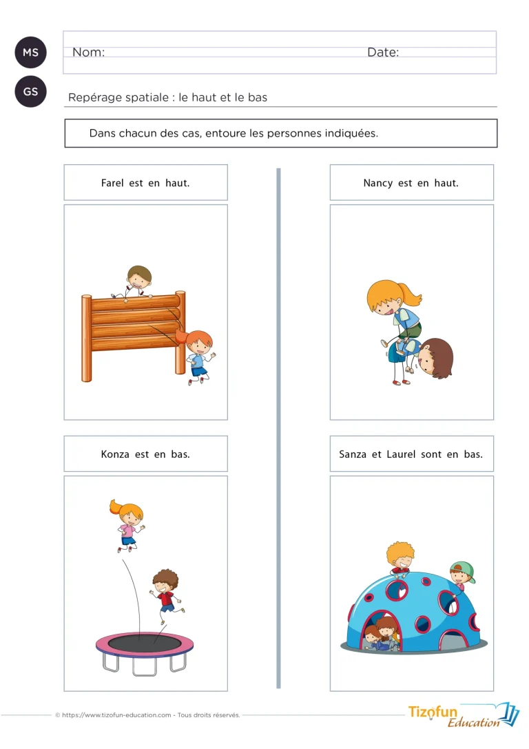 Fiche maternelle sur les positions haut et bas — aperçu 2