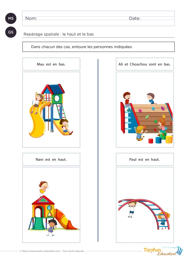 Fiche maternelle sur les positions haut et bas — aperçu 3