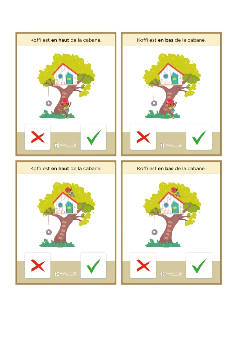 cartes memory vocabulaire spatial - positions haut et bas