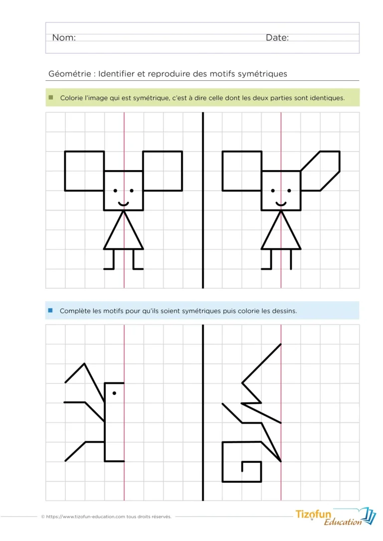 Exercices de symétrie maternelle GS et CP