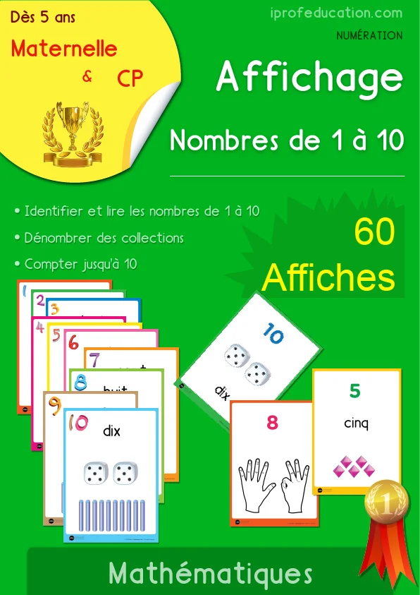 Affichage des nombres de 1 à 10 : 60 affiches en 6 séries — GS · CP