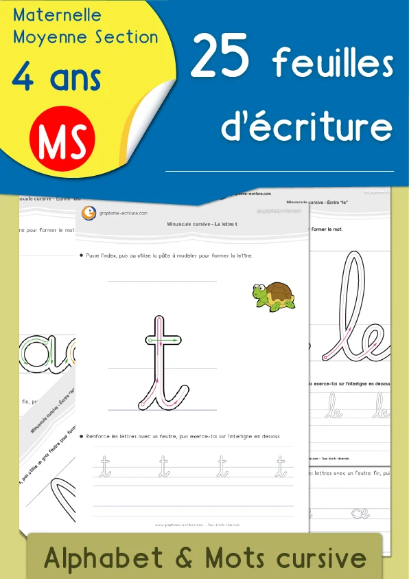 Cursive en MS : 10 lettres et 15 premiers mots à tracer — MS