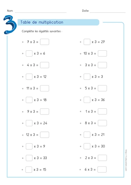 Table de 3 : fiches, cartes memory et quiz PowerPoint — CE1 à CM2 — aperçu 2