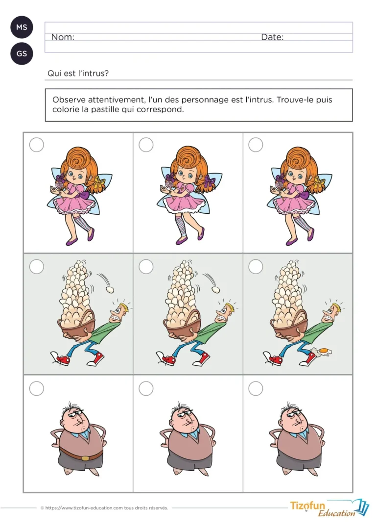 exercices pour apprendre à différencier - discrimination visuelle maternelle