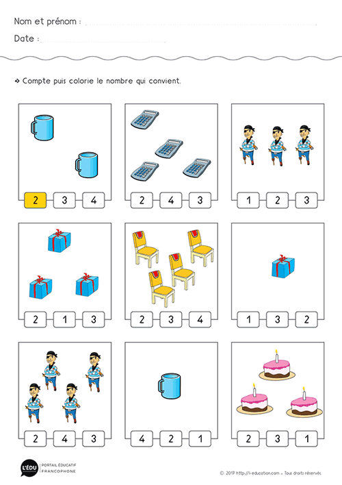 compter de 1 0 en Maternelle