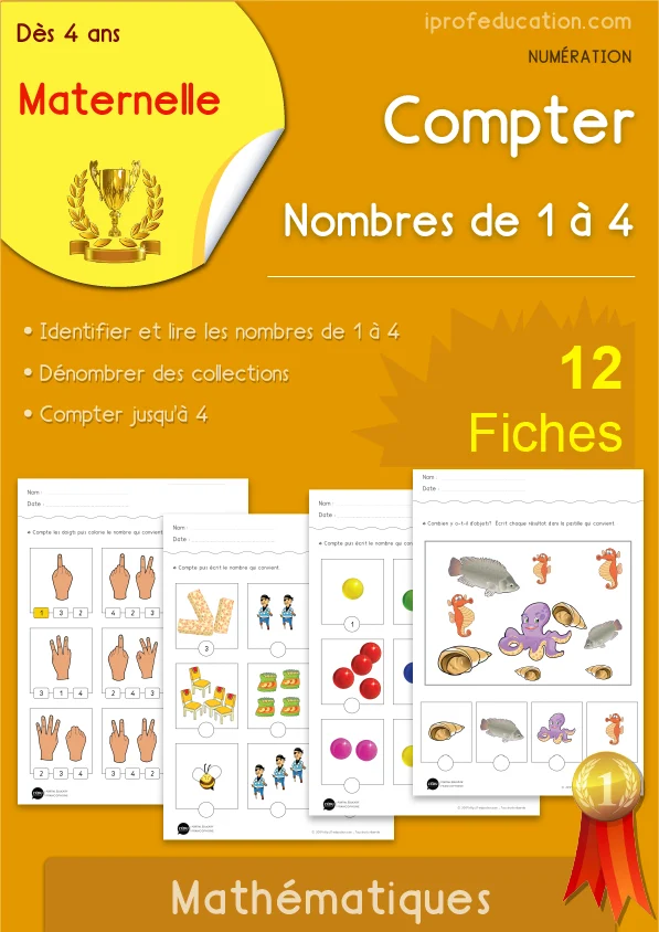 Compter de 1 à 4 : 12 fiches de dénombrement — MS · GS