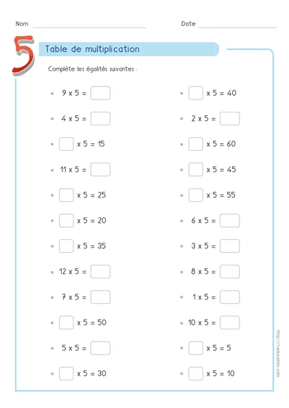 Table de 5 : fiches, cartes memory et quiz PowerPoint — CE1 à CM2 — aperçu 3