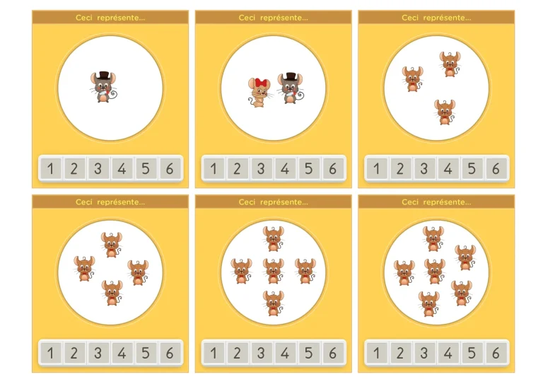carte memory pour s'exercer sur les nombres de 1 à 6