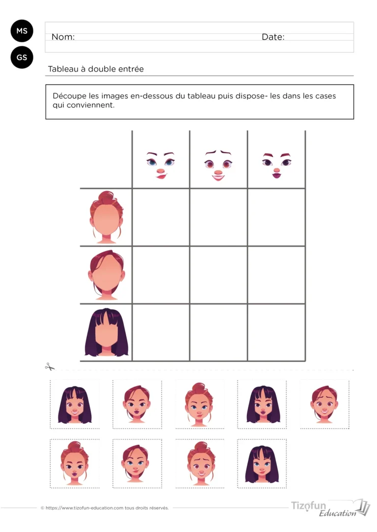 Tableaux à double entrée : 24 fiches pour la maternelle — MS · GS — aperçu 3